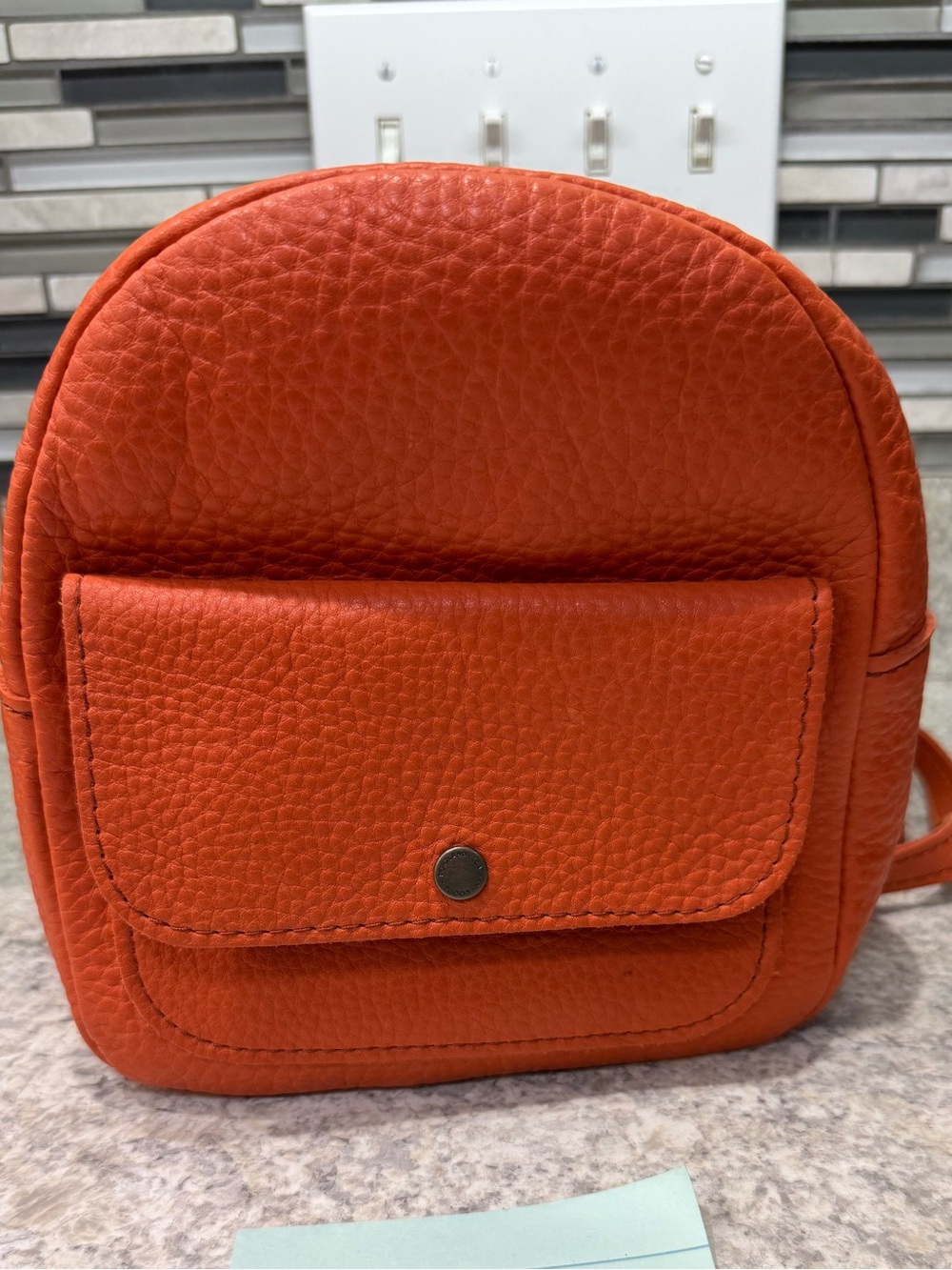 Portland Leather Orange Pebbled Leather Mini Backpack